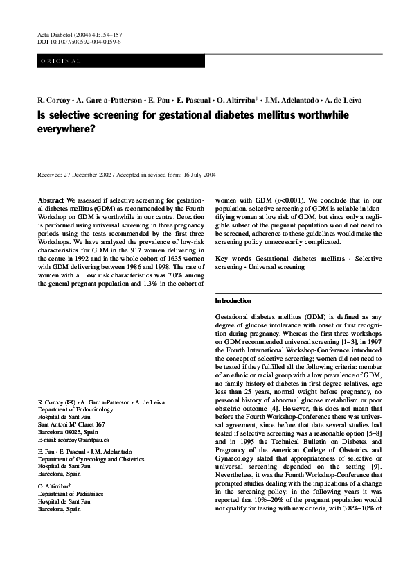 (PDF) Is selective screening for gestational diabetes mellitus ...