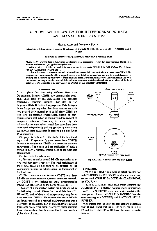 (PDF) A cooperation system for heterogeneous data base management systems