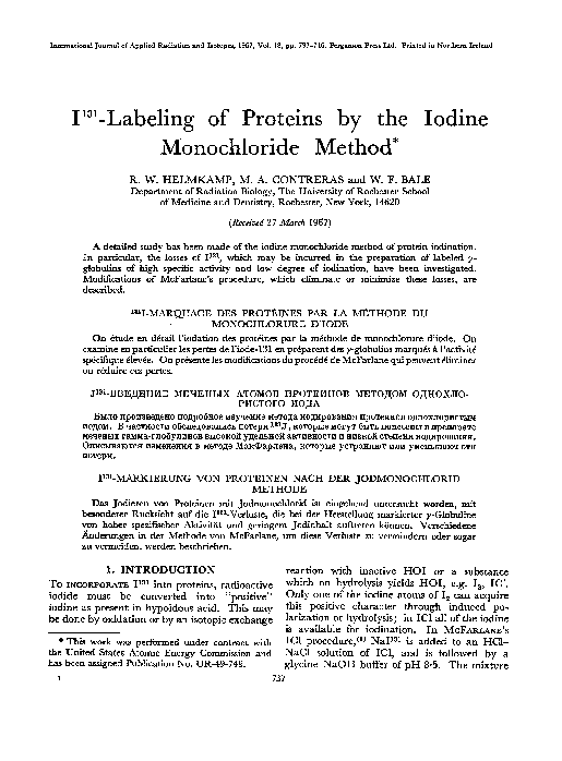 (PDF) I131labeling of proteins by the iodine monochloride method