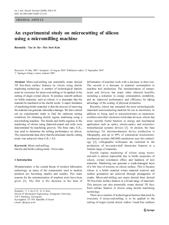 (PDF) An experimental study on microcutting of silicon using a ...