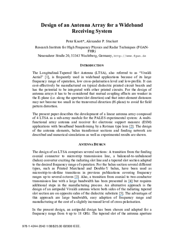 (PDF) Design of an antenna array for a wideband receiving system