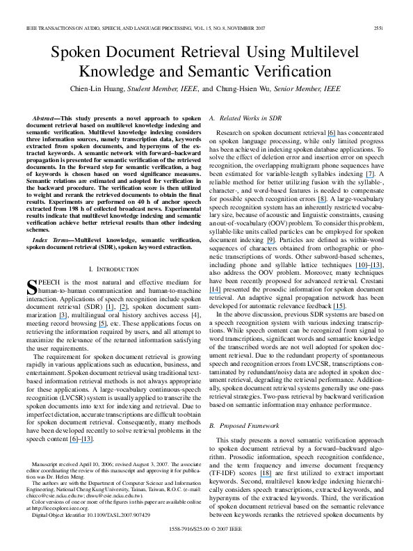 (PDF) Spoken Document Retrieval Using Multilevel Knowledge and Semantic ...