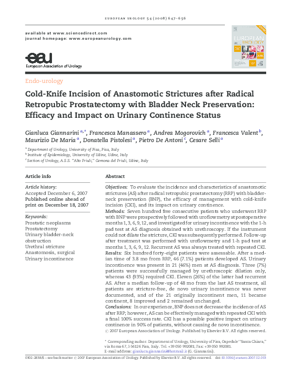 (PDF) Cold-Knife Incision of Anastomotic Strictures after Radical ...