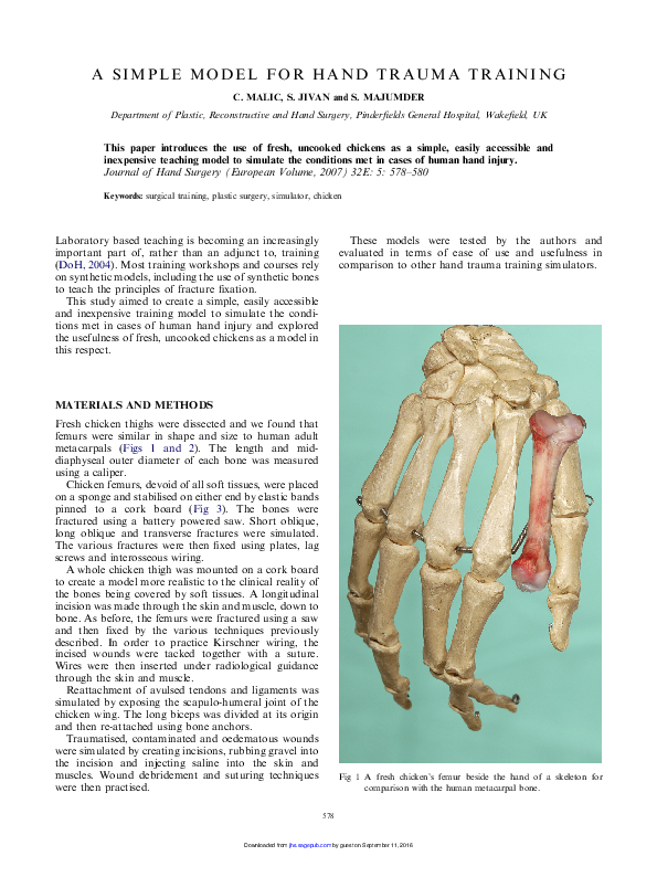 (PDF) A simple model for hand trauma training