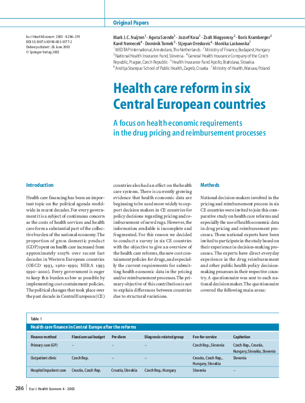 (PDF) Health care reform in six Central European countries