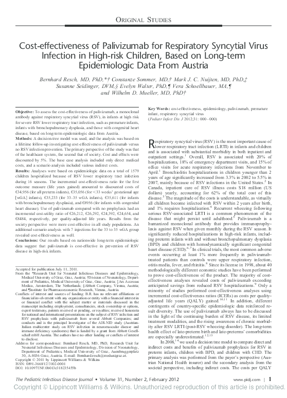 (PDF) Cost-effectiveness of palivizumab against respiratory syncytial ...