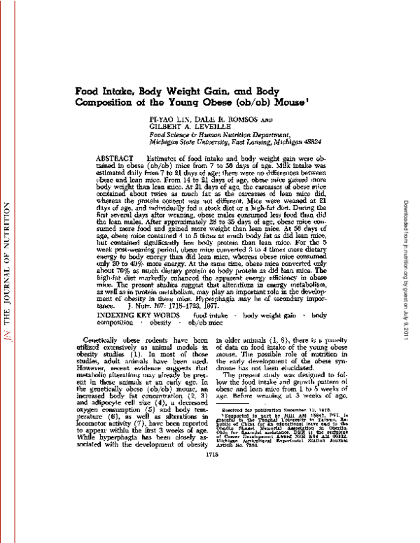 (PDF) Food Intake, Body Weight Gain, and Body Composition of the Young ...