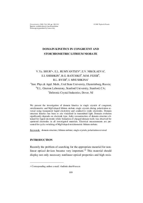 (PDF) Domain Kinetics in Congruent and Stoichiometric Lithium Niobate