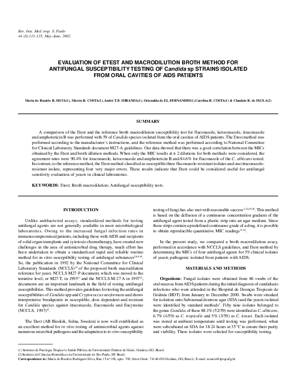 (PDF) Evaluation of Etest and macrodilution broth method for antifungal ...