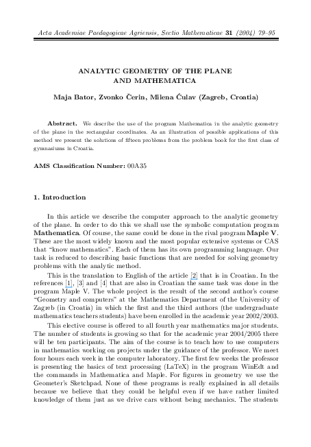 (PDF) Analytic geometry of the plane and Mathematica