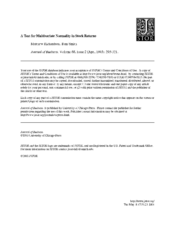 (PDF) A Test for Multivariate Normality in Stock Returns