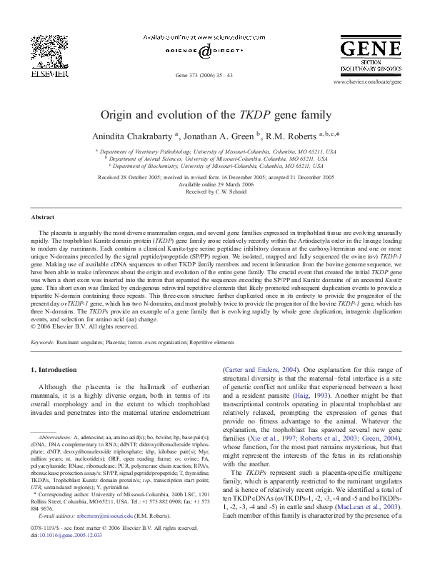 (PDF) Origin and evolution of the TKDP gene family