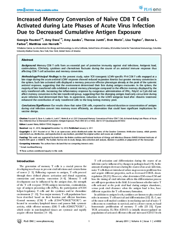 (PDF) Increased Memory Conversion of Naïve CD8 T Cells Activated during ...