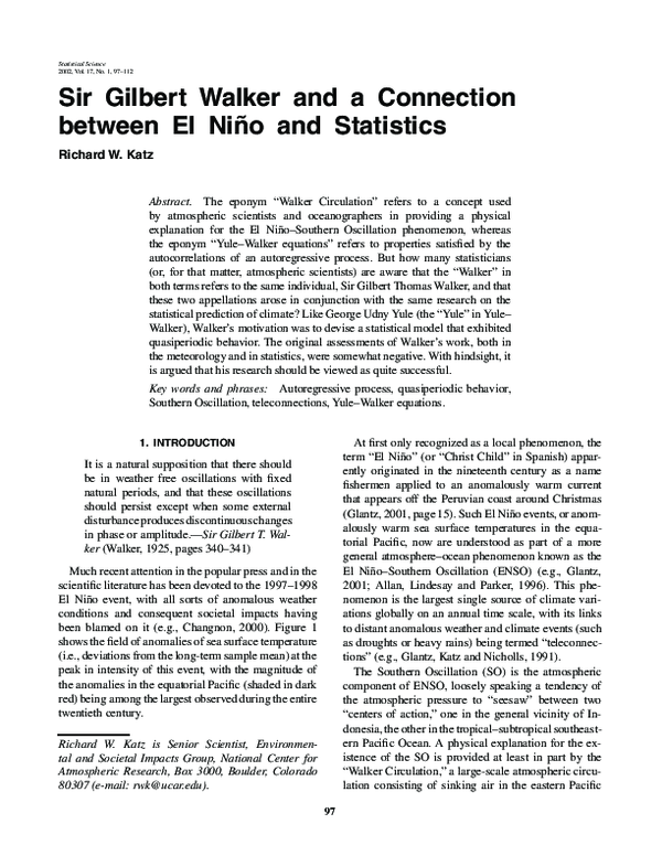 (PDF) Sir Gilbert Walker and a Connection between El Niño and Statistics