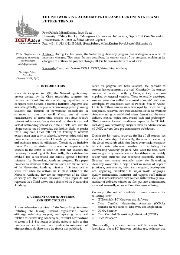 (PDF) The Networking Academy Program Current State and Future Trends