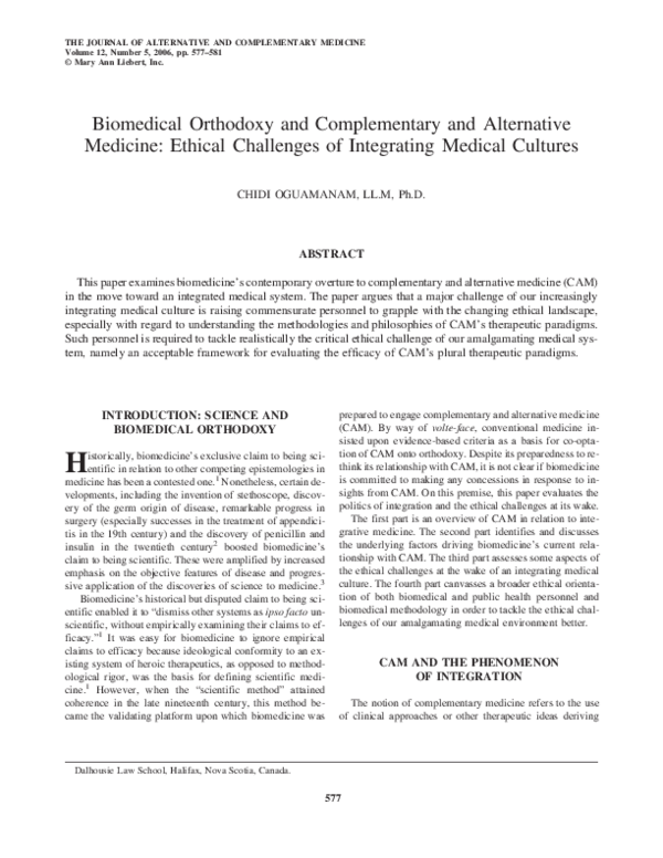 (PDF) Biomedical Orthodoxy and Complementary and Alternative Medicine ...