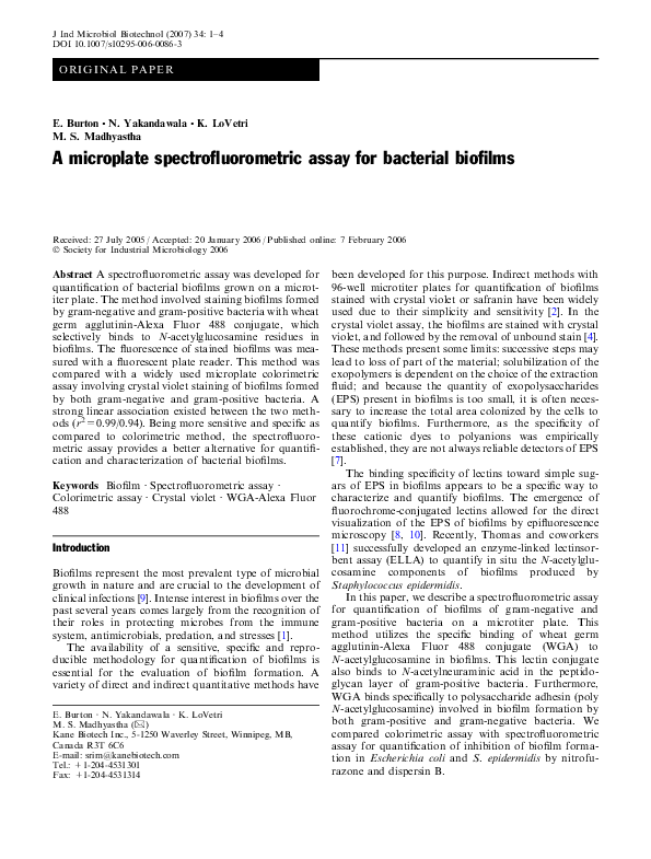(PDF) A microplate spectrofluorometric assay for bacterial biofilms