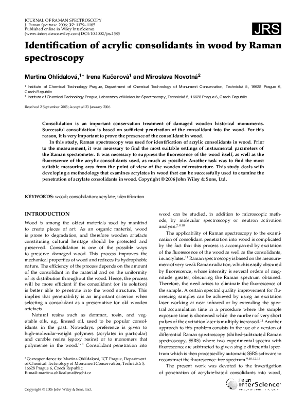 (PDF) Identification of acrylic consolidants in wood by Raman spectroscopy