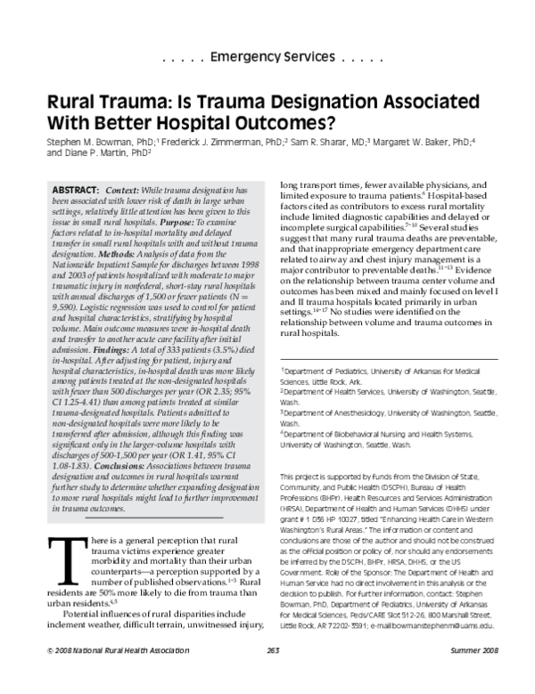 (PDF) Rural Trauma: Is Trauma Designation Associated With Better ...