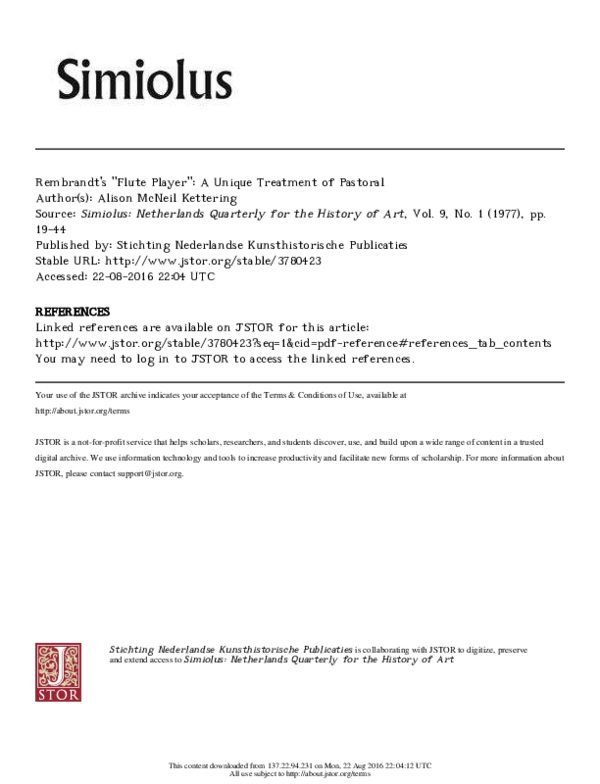 Pdf Rembrandts Flute Player A Unique Treatment Of - 