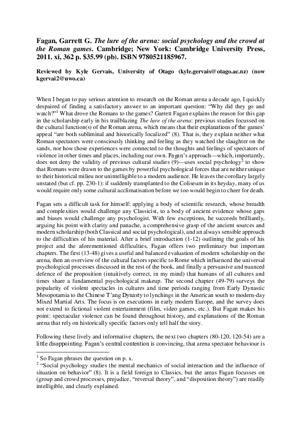 (PDF) Garrett G. Fagan, The Lure of the Arena Social Psychology and