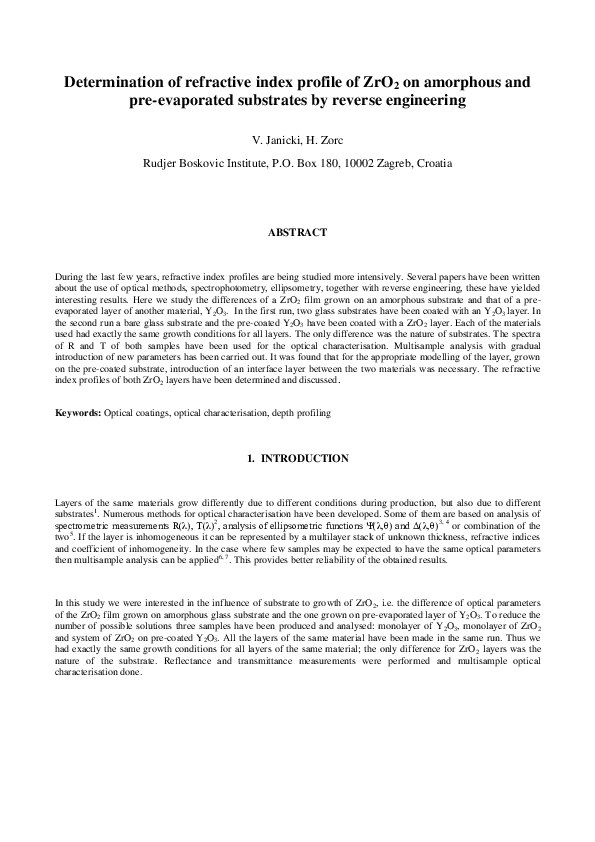 (PDF) Determination of refractive index profile of ZrO2 on amorphous