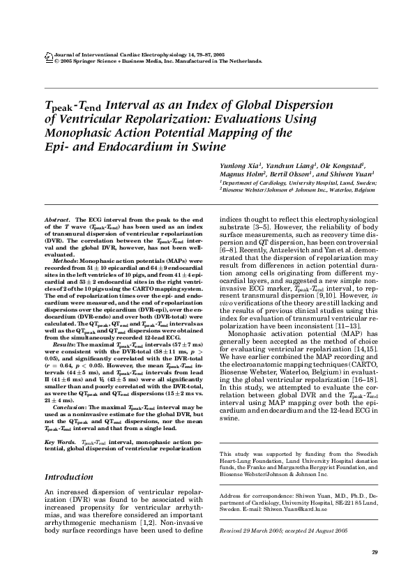 (PDF) T peak - T end Interval as an Index of Global Dispersion of ...