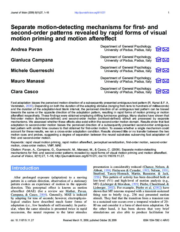 (PDF) Separate motion-detecting mechanisms for first- and second-order ...