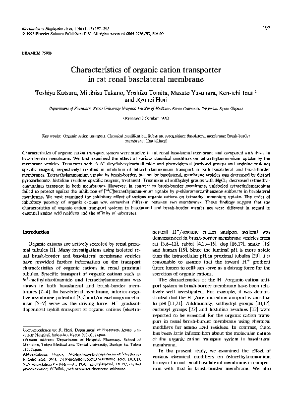 (PDF) Characteristics of organic cation transporter in rat renal ...