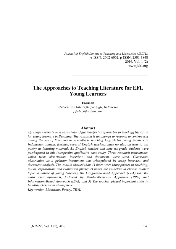 (PDF) The Approaches to Teaching Literature for EFL Young Learners