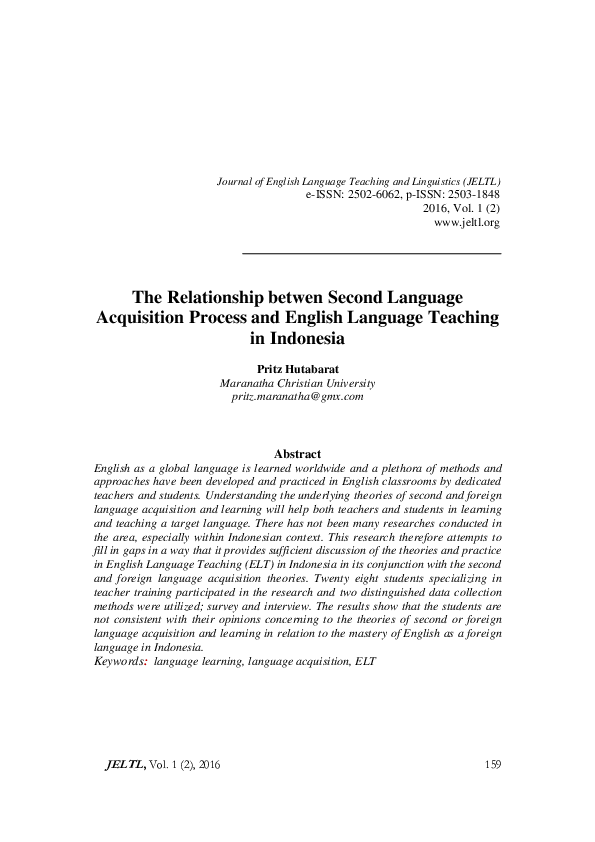 (PDF) The Relationship betwen Second Language Acquisition Process and ...