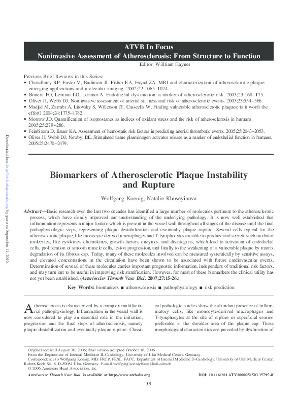 (PDF) Biomarkers of Atherosclerotic Plaque Instability and Rupture