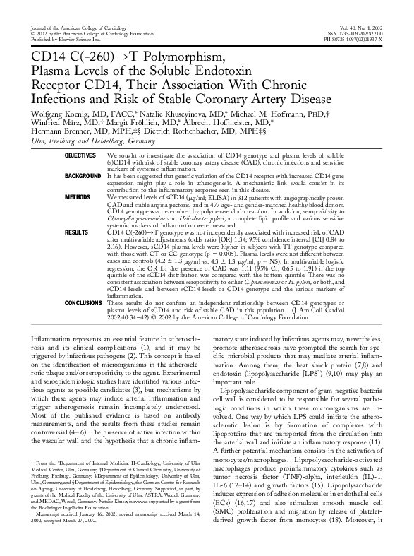 (PDF) CD14 C(-260)→T polymorphism, plasma levels of the soluble ...