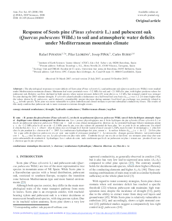 (PDF) Response of Scots pine ( Pinus sylvestris L.) and pubescent oak ...