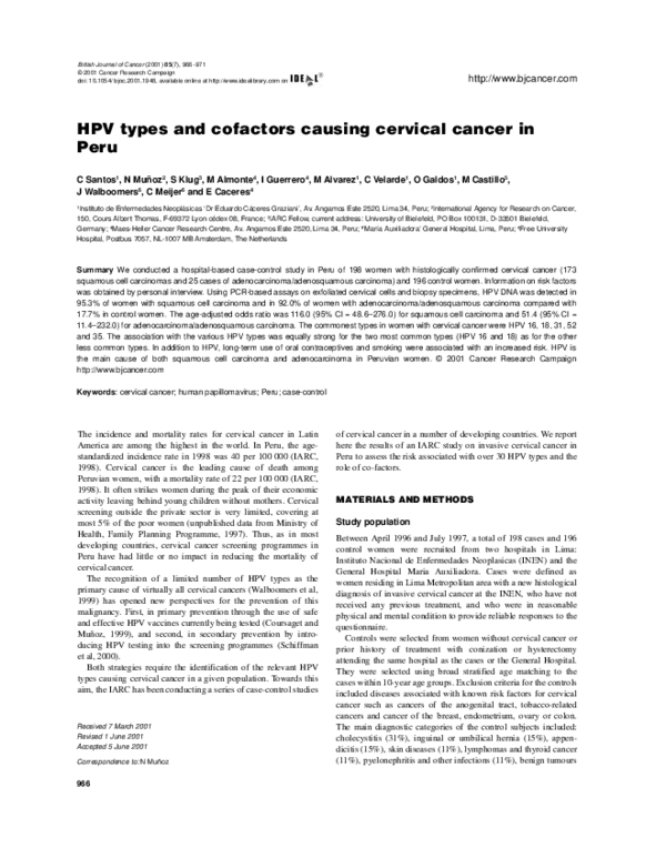 (PDF) HPV types and cofactors causing cervical cancer in Peru