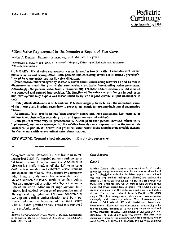 (PDF) Mitral valve replacement in the neonate: A report of two cases