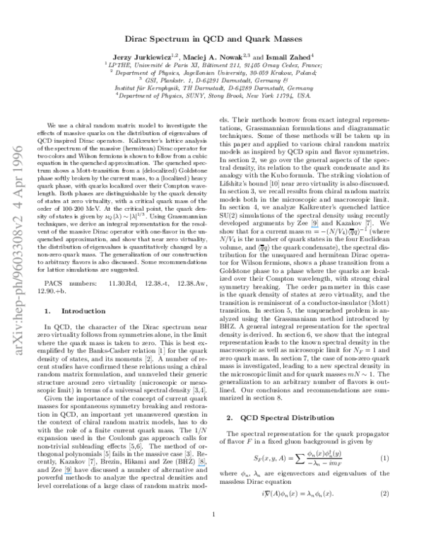 (PDF) Dirac spectrum in QCD and quark masses