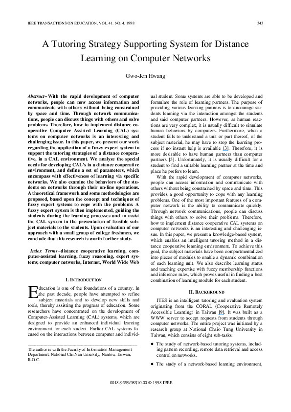 (PDF) A tutoring strategy supporting system for distance learning on ...