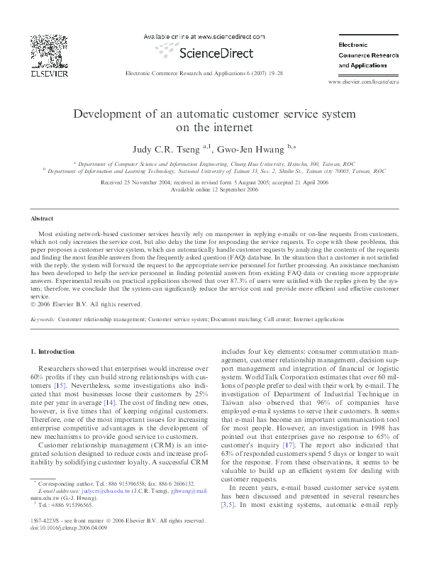 (PDF) Development of an automatic customer service system on the internet