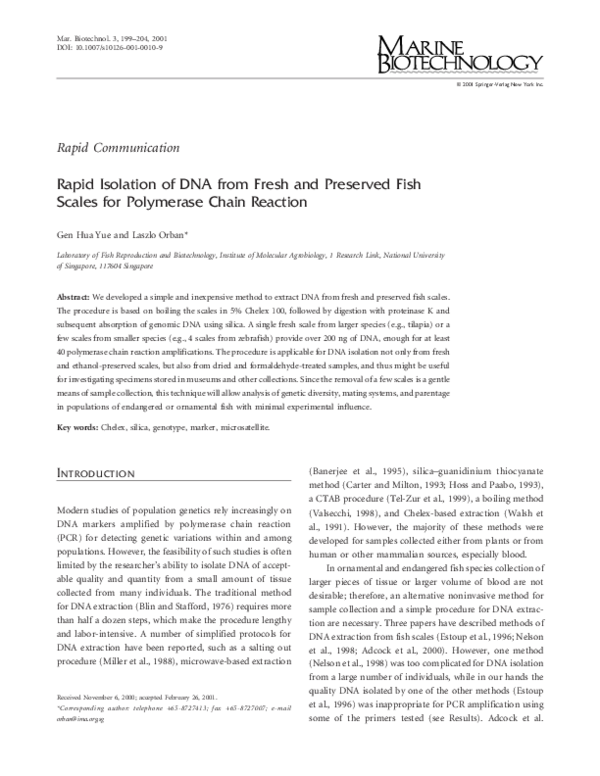 (PDF) Rapid Isolation of DNA from Fresh and Preserved Fish Scales for