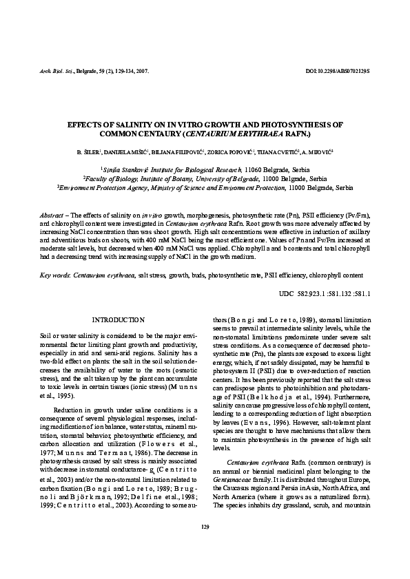 (PDF) Effects of salinity on in vitro growth and photosynthesis of ...