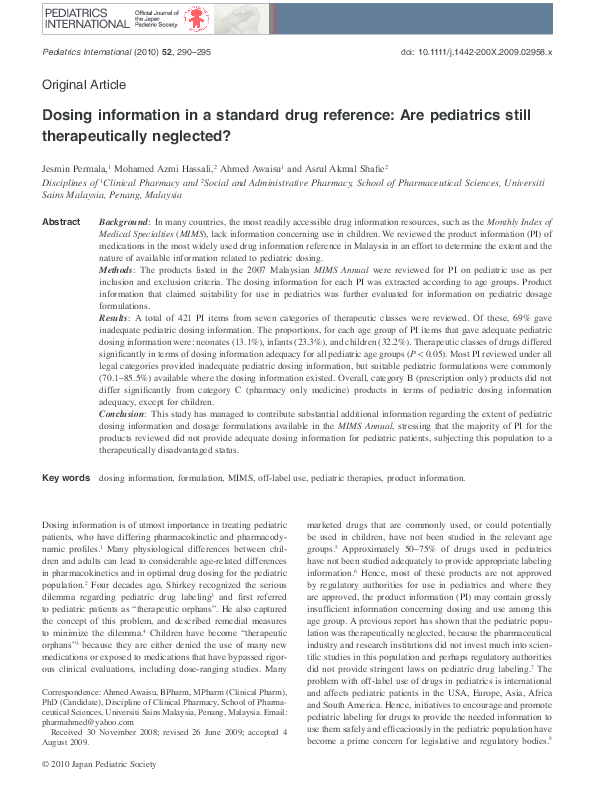 (PDF) Dosing information in a standard drug reference: Are pediatrics ...