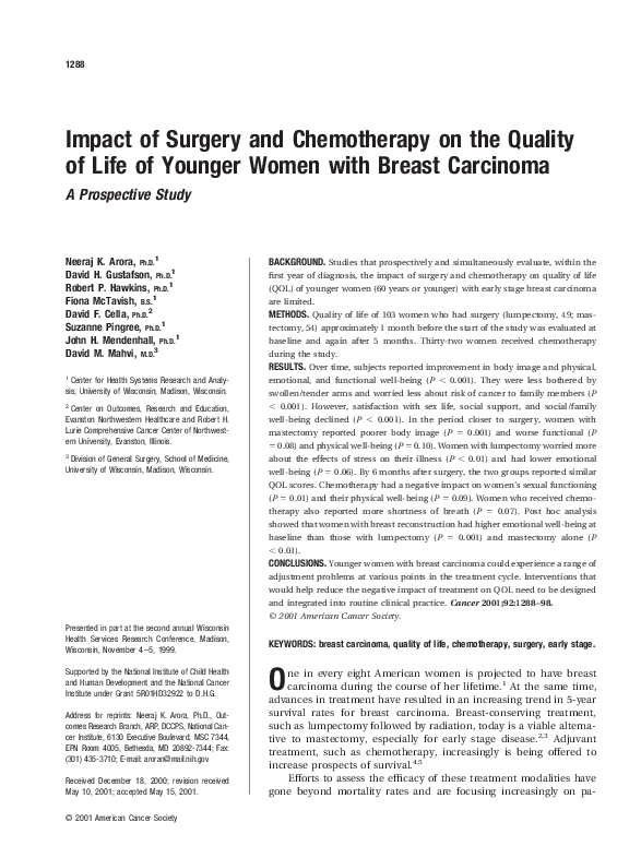 (PDF) Impact of surgery and chemotherapy on the quality of life of ...