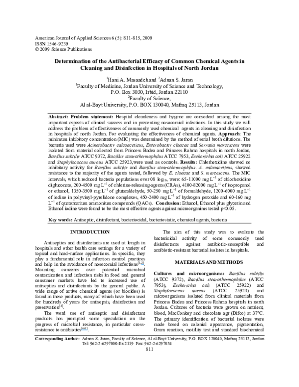 (PDF) Determination of the Antibacterial Efficacy of Common Chemical