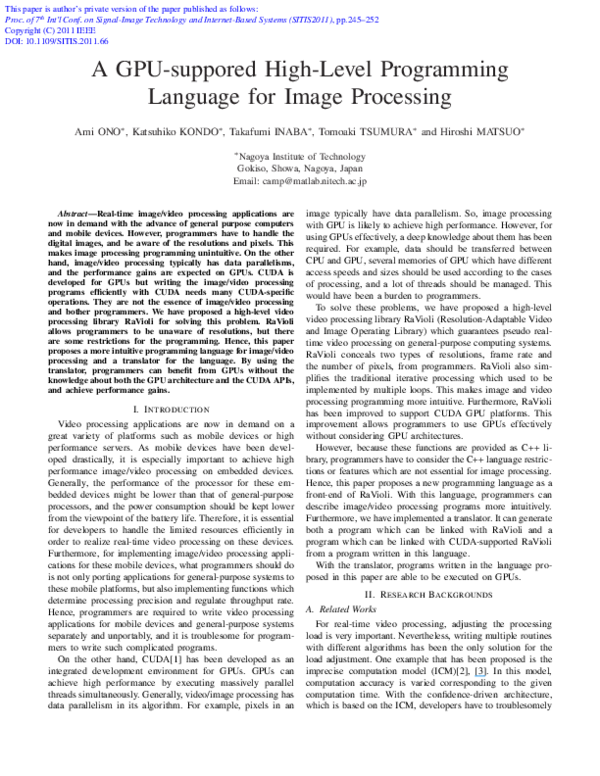 (PDF) A GPU-Supported High-Level Programming Language for Image Processing