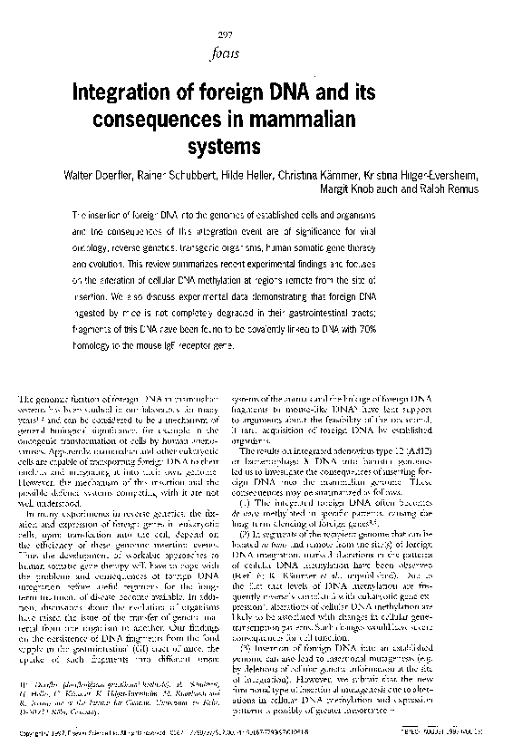 (PDF) Integration of foreign DNA and its consequences in mammalian systems