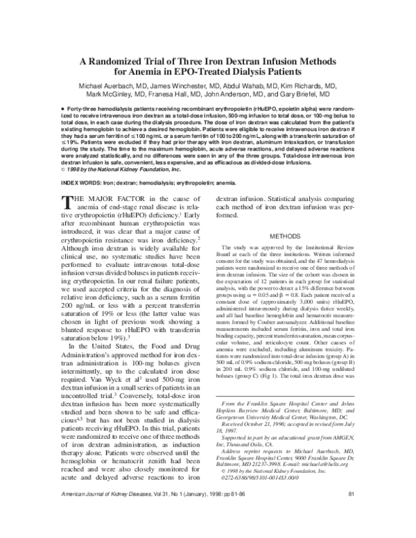 (PDF) A randomized trial of three iron dextran infusion methods for