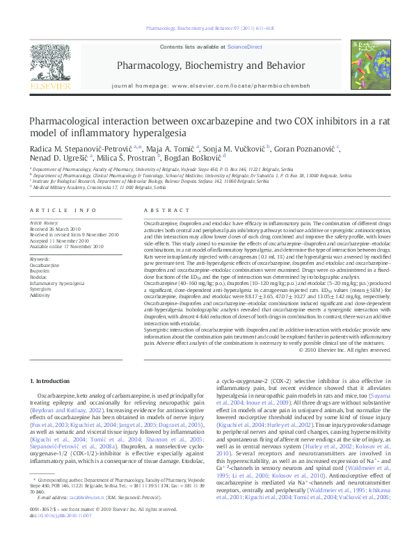 (PDF) Pharmacological interaction between oxcarbazepine and two COX