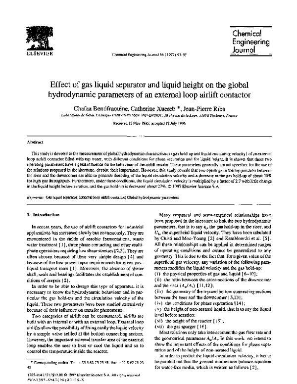 (PDF) Effect of gas liquid separator and liquid height on the global ...