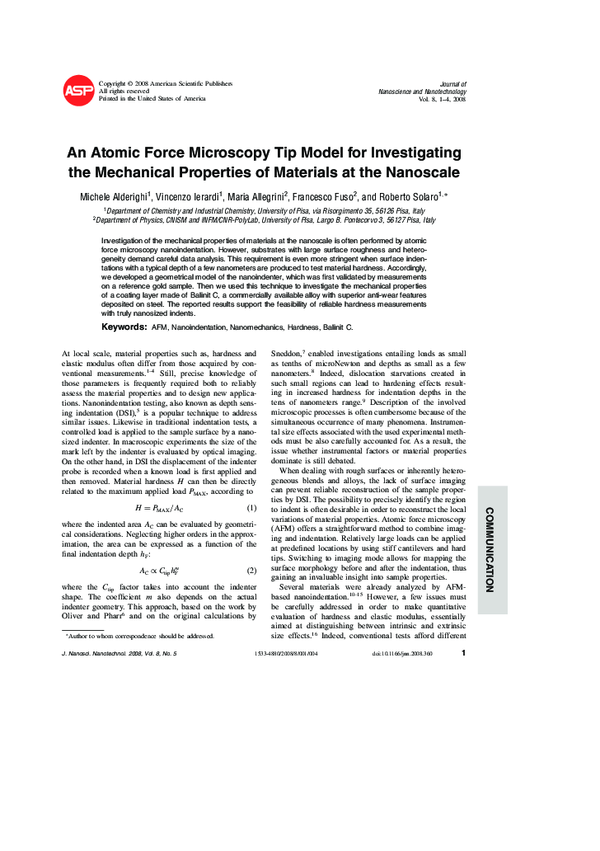 (PDF) An Atomic Force Microscopy Tip Model for Investigating the ...